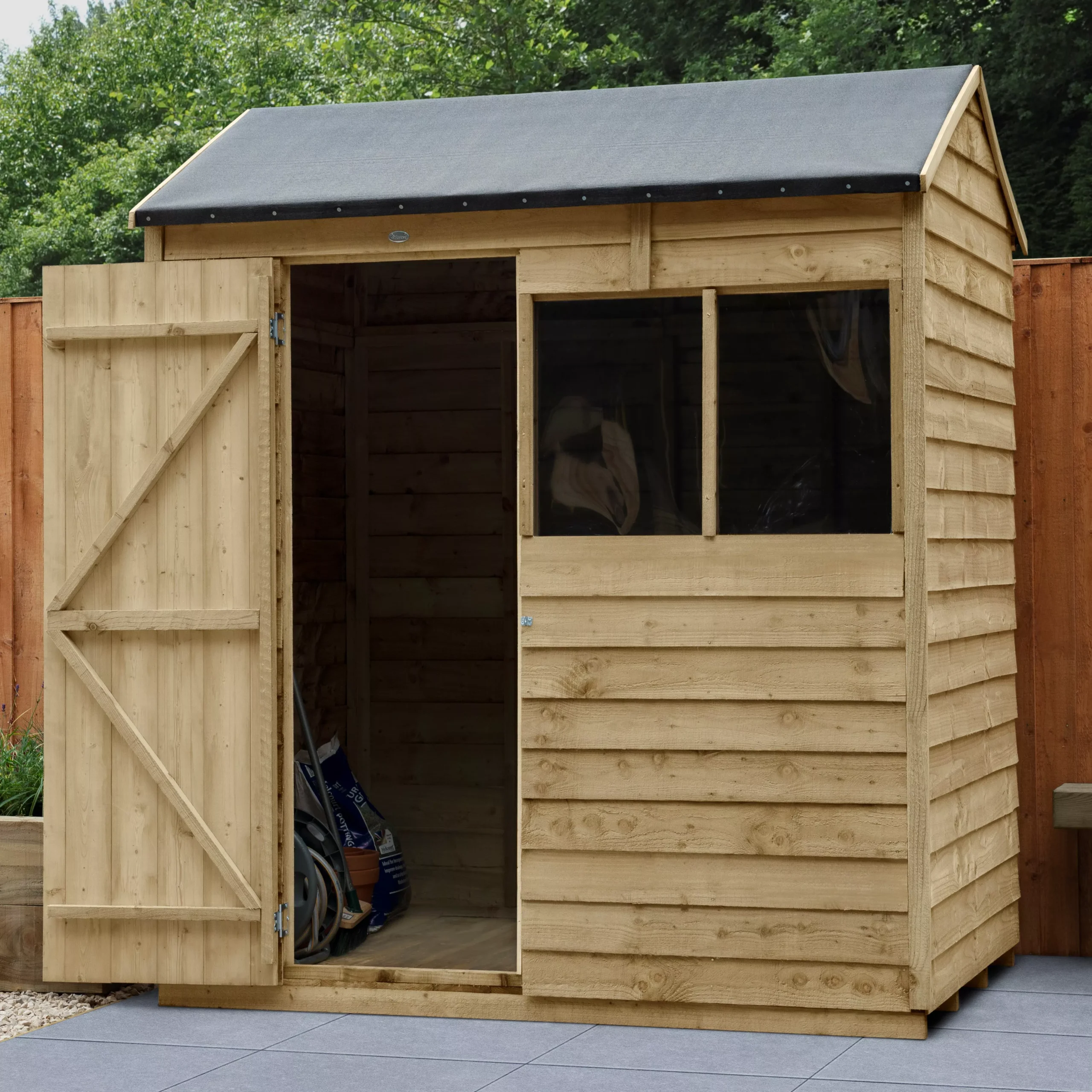 Forest Garden 6x4 Reverse Apex Pressure Treated Overlap Wooden Shed With Floor - Assembly Service Included 1 Forest Garden 6x4 Reverse Apex Pressure Treated Overlap Wooden Shed With Floor - Assembly Service Included