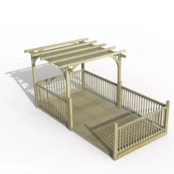 Forest Garden Grey Pergola & Decking Kit, X4 Post X5 Balustrade (H) 2.5m X (W) 5.2m - Canopy Included