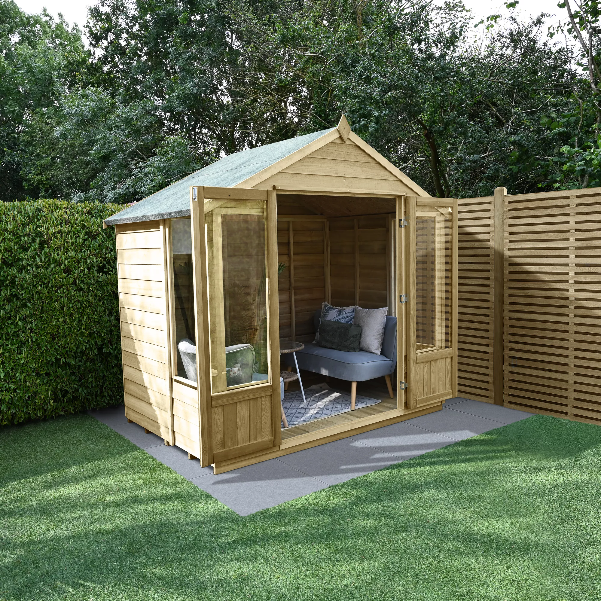 Forest Garden Oakley 7x5 Apex Overlap Solid Wood Summer House With Double Door (Base Included) - Assembly Service Included 1 Forest Garden Oakley 7x5 Apex Overlap Solid Wood Summer House With Double Door (Base Included) - Assembly Service Included