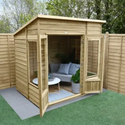 Forest Garden Oakley 7x5 Pent Overlap Solid Wood Summer House With Double Door - Assembly Service Included -Hozelock Store forest garden oakley 7x5 pent overlap solid wood summer house with double door assembly service included5013053188514 03i bq