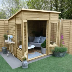 Forest Garden Oakley 7x5 Pent Overlap Solid Wood Summer House With Double Door (Base Included) - Assembly Service Included -Hozelock Store forest garden oakley 7x5 pent overlap solid wood summer house with double door base included assembly service included5013053188569 02i bq
