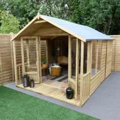 Forest Garden Oakley 8x12 Apex Overlap Solid Wood Summer House With Double Door - Assembly Service Included -Hozelock Store forest garden oakley 8x12 apex overlap solid wood summer house with double door assembly service included5013053188828 02i bq
