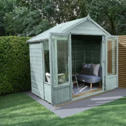 Forest Garden Oakley 8x6 Apex Overlap Solid Wood Summer House With Double Door (Base Included) -Hozelock Store forest garden oakley 8x6 apex overlap solid wood summer house with double door base included 5013053188583 02i bq