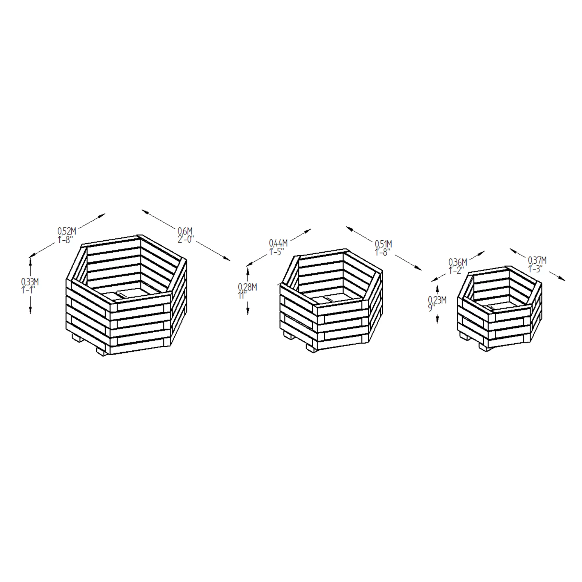 Forest Garden York Wooden Hexagonal Planter, Pack Of 3 2 Forest Garden York Wooden Hexagonal Planter, Pack Of 3 - Image 2