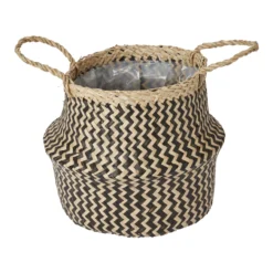 GoodHome Black Seagrass Herringbone Circular Plant Pot (Dia)21cm