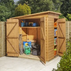GoodHome Clapperton 6x4 Ft Pent Shiplap Wooden 2 Door Shed With Floor (Base Included) -Hozelock Store goodhome clapperton 6x4 ft pent shiplap wooden 2 door shed with floor base included 5059340270142 07i