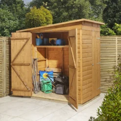 GoodHome Clapperton 6x4 Ft Pent Shiplap Wooden 2 Door Shed With Floor (Base Included) -Hozelock Store goodhome clapperton 6x4 ft pent shiplap wooden 2 door shed with floor base included 5059340270142 08i