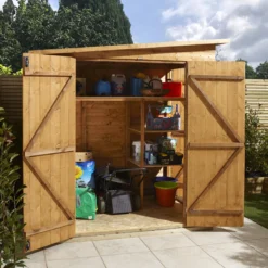 GoodHome Clapperton 6x4 Ft Pent Shiplap Wooden 2 Door Shed With Floor (Base Included) -Hozelock Store goodhome clapperton 6x4 ft pent shiplap wooden 2 door shed with floor base included 5059340270142 10i