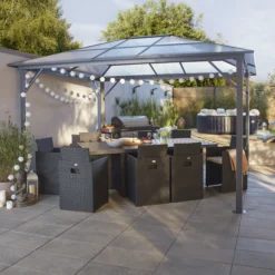 GoodHome Yallis Ebony Rectangular Gazebo, (W)3m (D)3.65m - Assembly Required -Hozelock Store goodhome yallis ebony rectangular gazebo w 3m d 3 65m assembly required5059340666938 01i bq