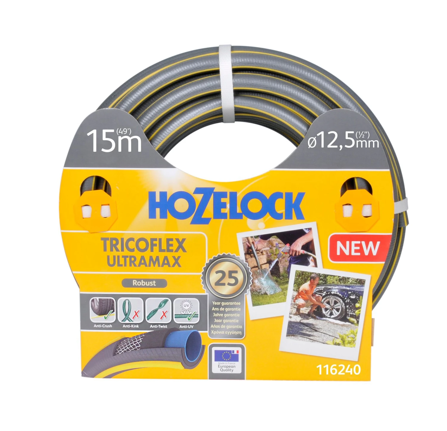 Hozelock Ultramax 116240 Grey & Yellow 5-layer Reinforced Hose Pipe (L)15m 1 Hozelock Ultramax 116240 Grey & Yellow 5-layer Reinforced Hose Pipe (L)15m