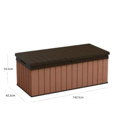 Keter Darwin Wood Effect 5x2 Garden Storage Bench Box 380L -Hozelock Store keter darwin wood effect 5x2 garden storage bench box 380l7290112636225 01t bq scaled