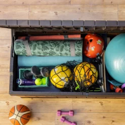 Keter Darwin Wood Effect 5x2 Garden Storage Bench Box 380L -Hozelock Store keter darwin wood effect 5x2 garden storage bench box 380l7290112636225 04i bq scaled