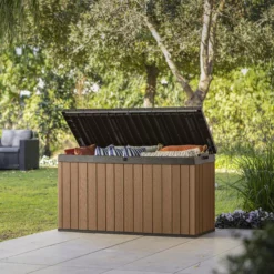 Keter Darwin Wood Effect 5x2 Garden Storage Bench Box 570L -Hozelock Store keter darwin wood effect 5x2 garden storage bench box 570l7290112636263 03i bq scaled