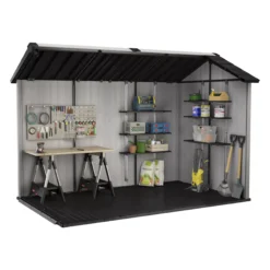 Keter Oakland Apex Tongue & Groove Grey Plastic Shed With Floor -Hozelock Store keter oakland apex tongue groove grey plastic shed with floor7290106934139 04t bq scaled