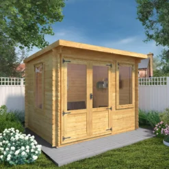 Mercia 10x8 Pent Tongue & Groove Cabin With Double Door -Hozelock Store mercia 10x8 pent tongue groove cabin with double door5029442002446 01i bq
