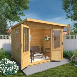 Mercia 10x8 Pent Tongue & Groove Cabin With Double Door -Hozelock Store mercia 10x8 pent tongue groove cabin with double door5029442002446 02i bq