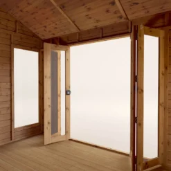 Mercia 10x8 Reverse Apex Tongue & Groove Summer House With Bi-fold Door -Hozelock Store mercia 10x8 reverse apex tongue groove summer house with bi fold door5029442089737 36c bq
