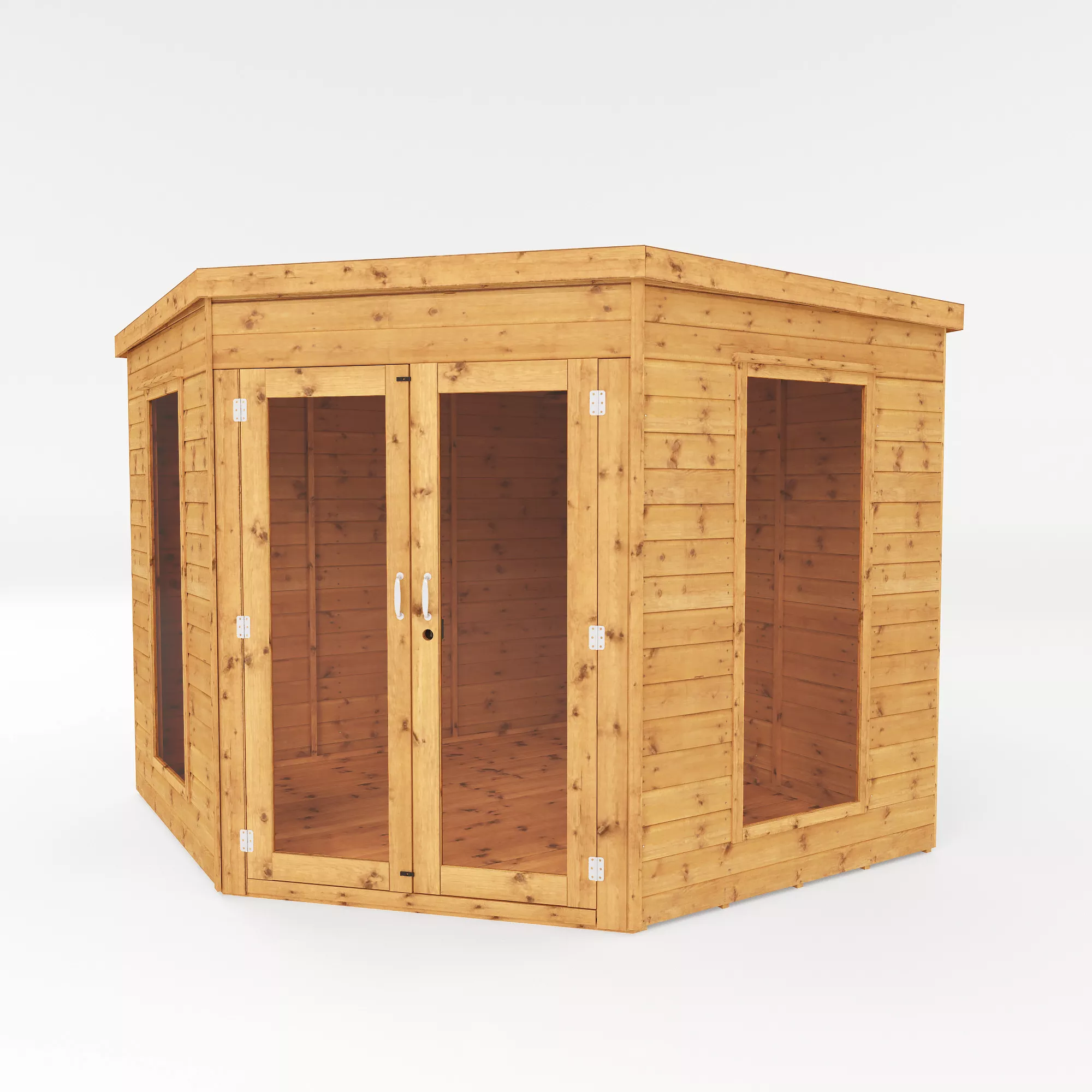 Mercia Corner 8x8 Ft Flat Shiplap Wooden Summer House With Double Door 2 Mercia Corner 8x8 Ft Flat Shiplap Wooden Summer House With Double Door - Image 2