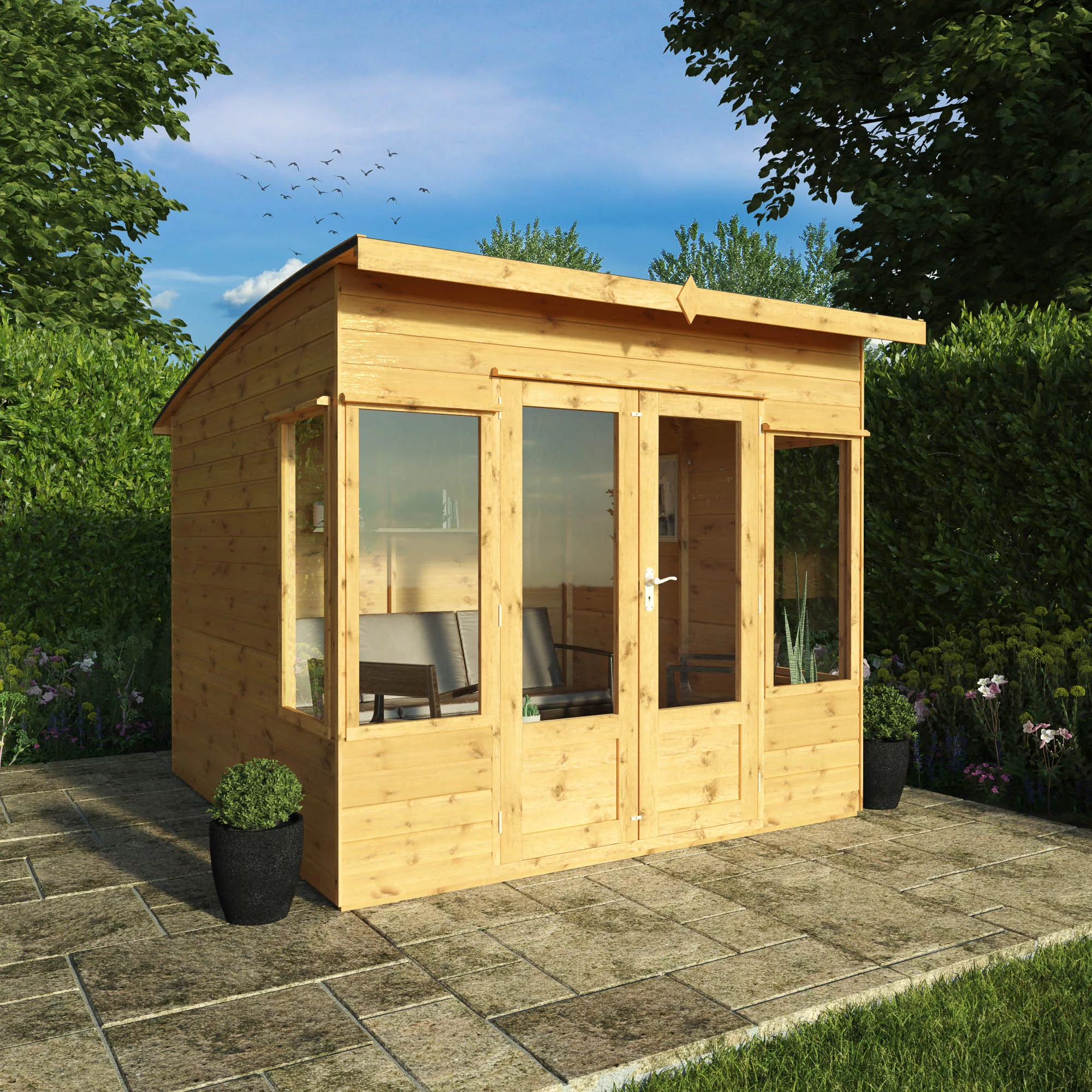 Mercia Helios 8x8 Ft Curved Shiplap Wooden Summer House With Double Door 8 Mercia Helios 8x8 Ft Curved Shiplap Wooden Summer House With Double Door - Image 8