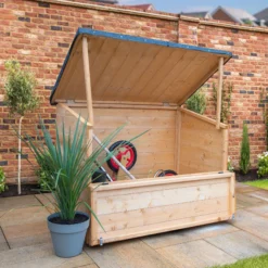 Mercia Tongue & Groove Solid Wood Lift Up Sloping Garden Storage -Hozelock Store mercia tongue groove solid wood lift up sloping garden storage5029442006659 02i