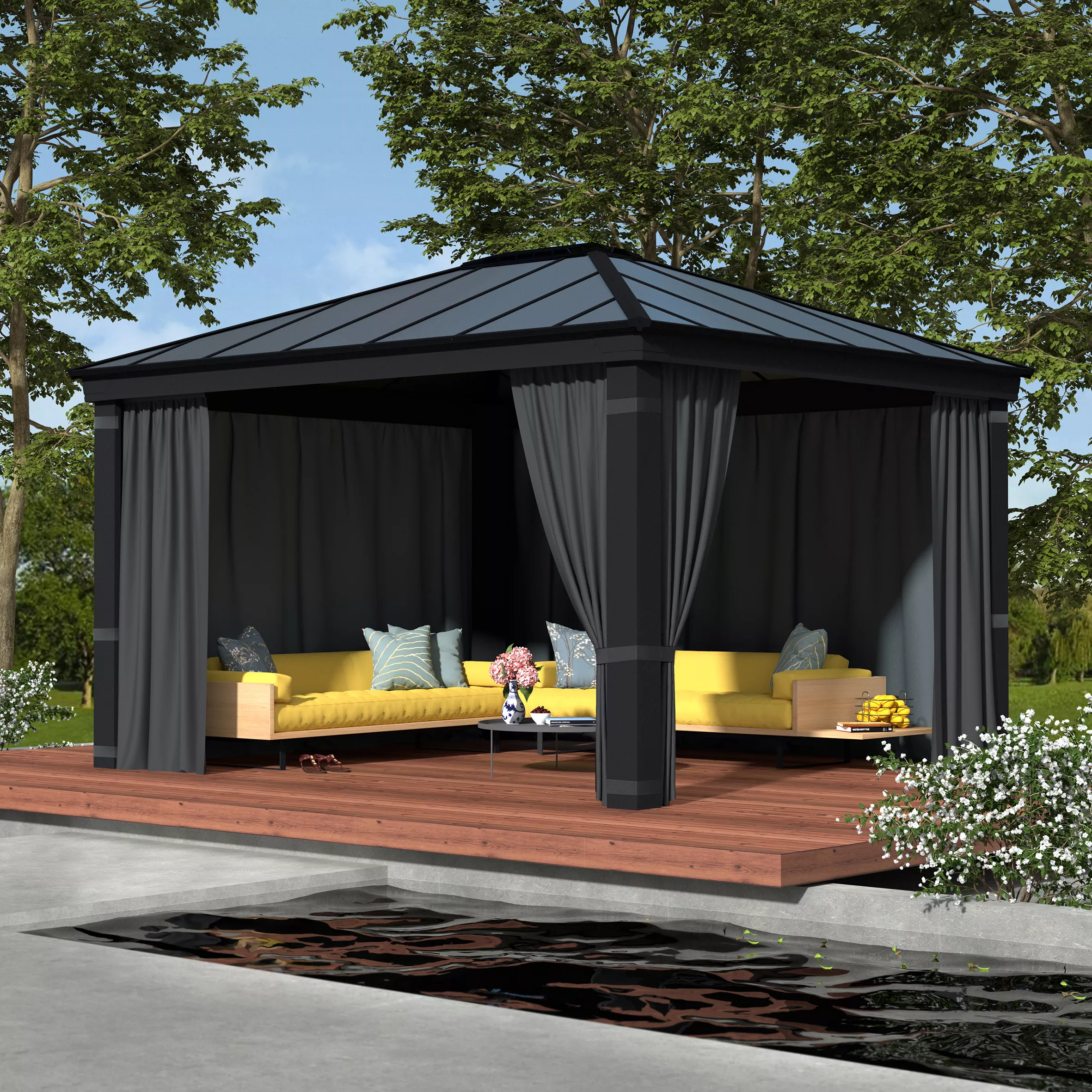 Palram - Canopia Dallas Grey Polyester (PES) Gazebo Curtain, Pack Of 4 (L)2120mm (W)5070mm 2 Palram - Canopia Dallas Grey Polyester (PES) Gazebo Curtain, Pack Of 4 (L)2120mm (W)5070mm - Image 2
