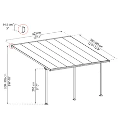 Palram - Canopia Feria Grey Non-retractable Awning, (L)4.25m (H)3.05m (W)3.85m -Hozelock Store palram canopia feria grey non retractable awning l 4 25m h 3 05m w 3 85m7290108134551 01t bq