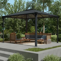 Palram - Canopia Martinique Grey Rectangular Gazebo, (W)3.6m (D)2.96m - Assembly Required -Hozelock Store palram canopia martinique grey rectangular gazebo w 3 6m d 2 96m assembly required7290108137910 02i bq