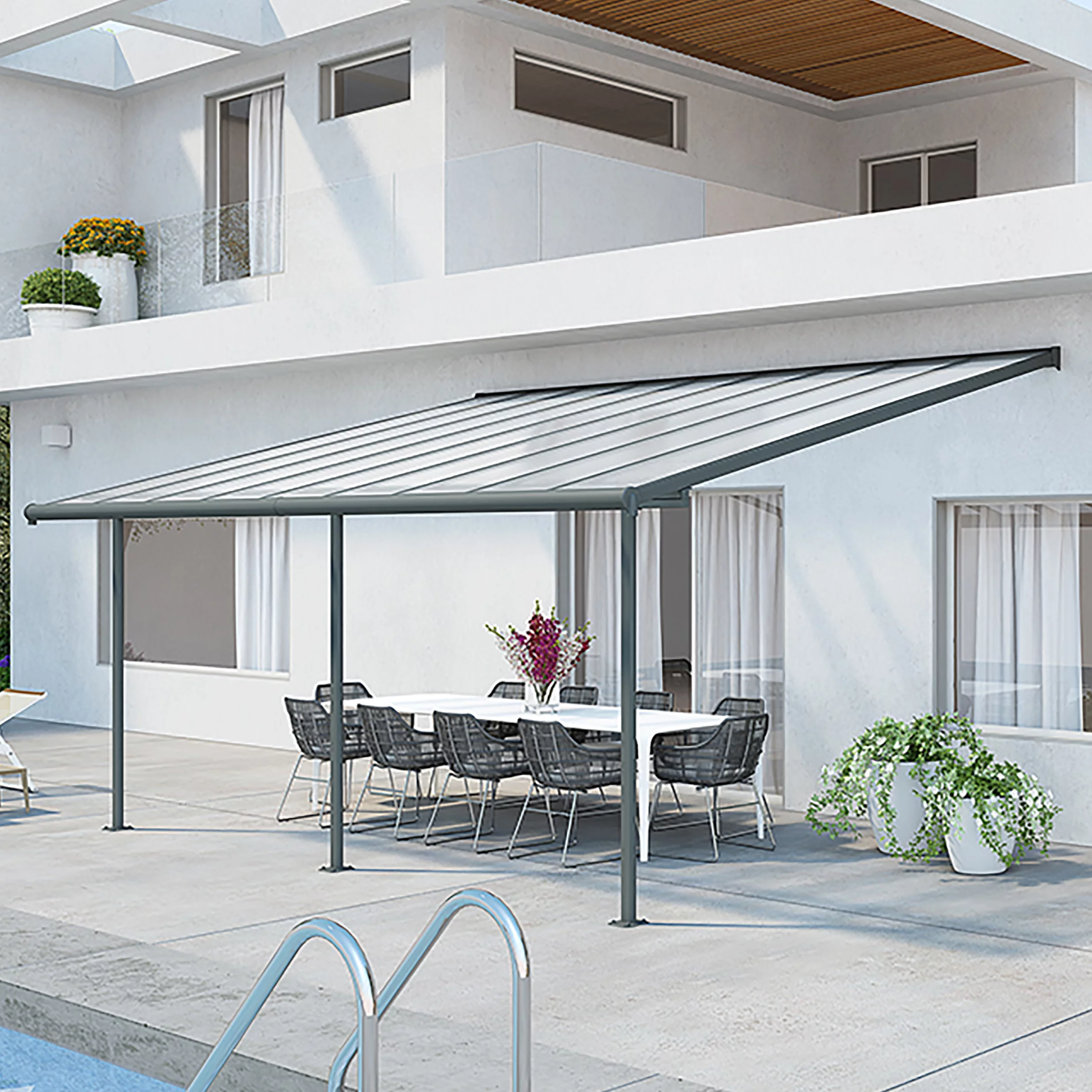 Palram - Canopia Olympia Grey Non-retractable Awning, (L)5.46m (H)3.05m (W)2.95m 1 Palram - Canopia Olympia Grey Non-retractable Awning, (L)5.46m (H)3.05m (W)2.95m