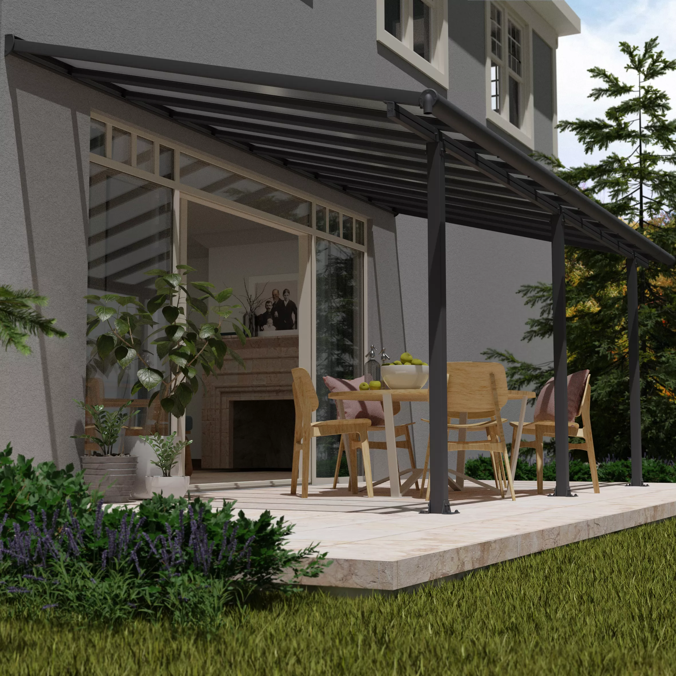 Palram - Canopia Olympia Grey Non-retractable Awning, (L)6.19m (H)3.05m (W)2.95m 1 Palram - Canopia Olympia Grey Non-retractable Awning, (L)6.19m (H)3.05m (W)2.95m