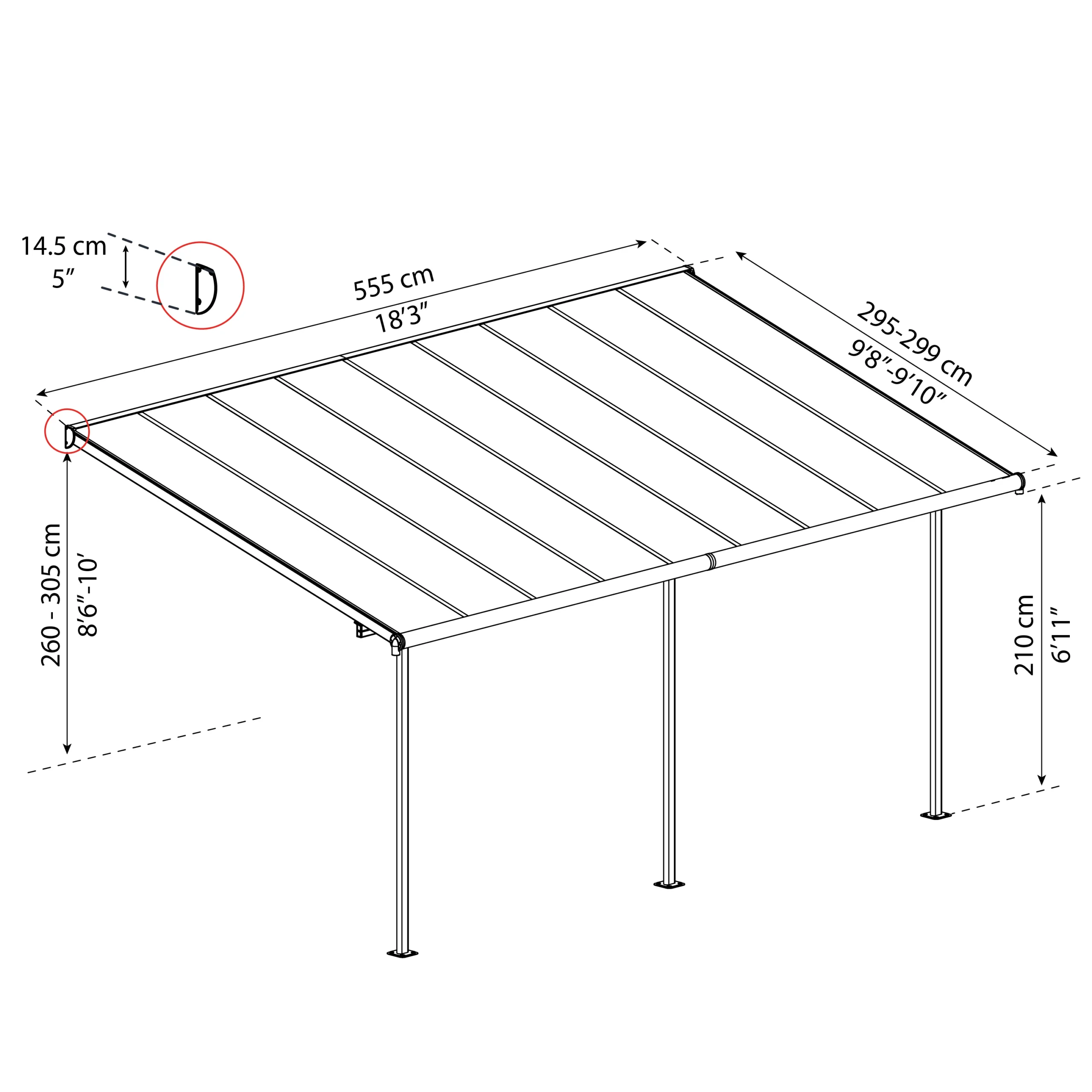 Palram - Canopia Sierra White Non-retractable Awning, (L)5.55m (H)3.05m (W)2.99m 8 Palram - Canopia Sierra White Non-retractable Awning, (L)5.55m (H)3.05m (W)2.99m - Image 8