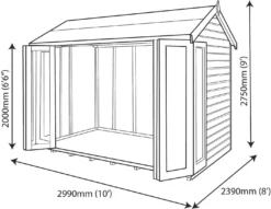 Shire Blenheim 10x8 Glass Bi-fold Door Apex Shiplap Wooden Summer House - Base Not Included -Hozelock Store shire blenheim 10x8 glass bi fold door apex shiplap wooden summer house base not included5019804225491 02t