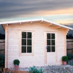 Shire Bucknells 10x12 Ft Toughened Glass Apex Tongue & Groove Wooden Cabin With Tile Roof - Assembly Service Included
