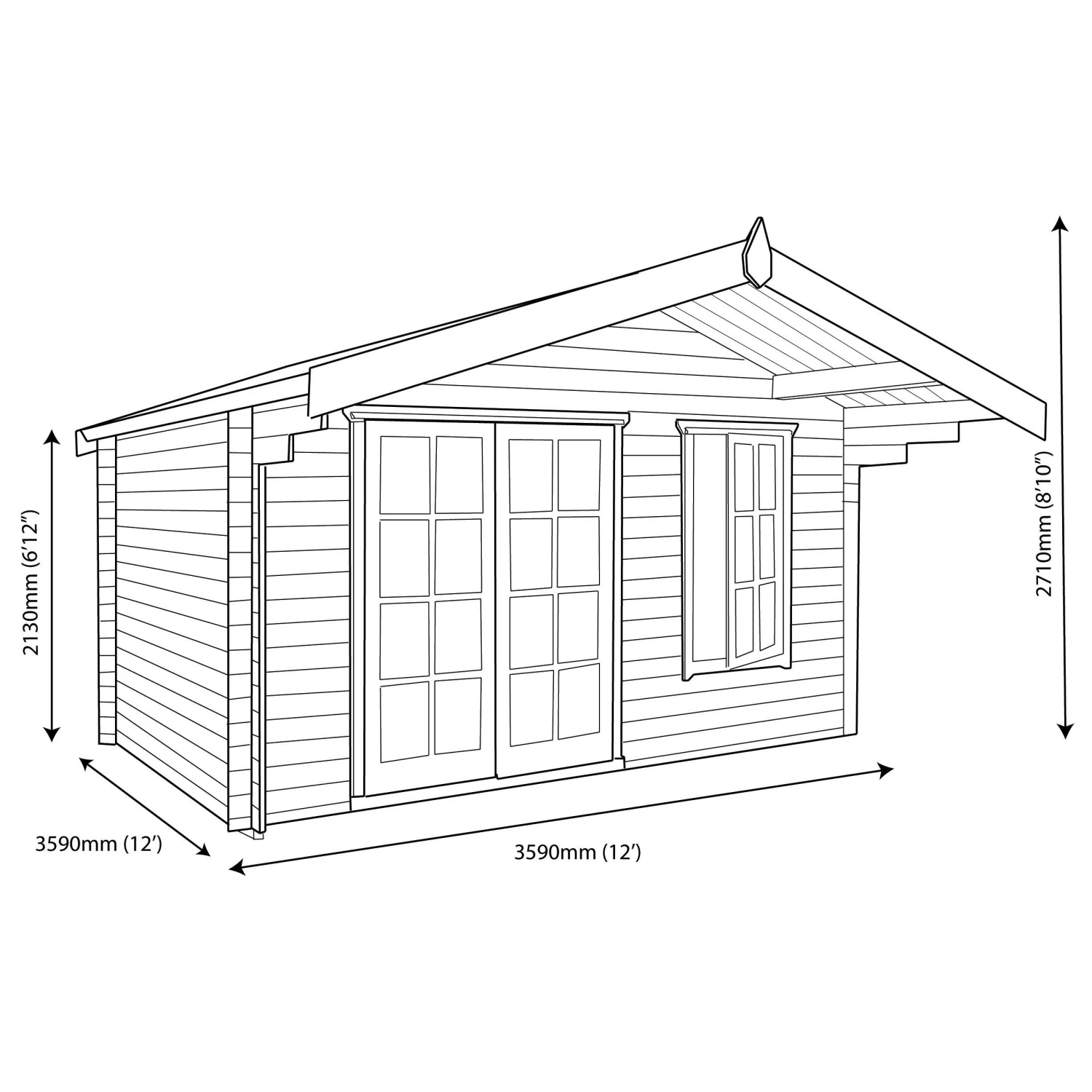 Shire Cannock 12x12 Ft Apex Tongue & Groove Wooden Cabin With Felt Tile Roof - Assembly Service Included 6 Shire Cannock 12x12 Ft Apex Tongue & Groove Wooden Cabin With Felt Tile Roof - Assembly Service Included - Image 6
