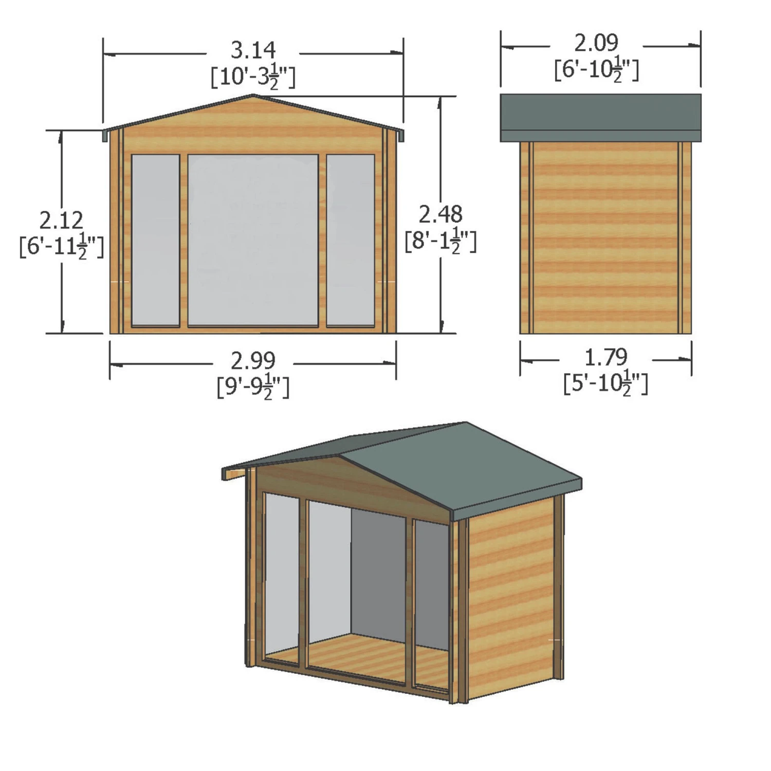 Shire Epping 10x6 Ft Toughened Glass Apex Tongue & Groove Wooden Cabin With Tile Roof - Assembly Service Included 3 Shire Epping 10x6 Ft Toughened Glass Apex Tongue & Groove Wooden Cabin With Tile Roof - Assembly Service Included - Image 3