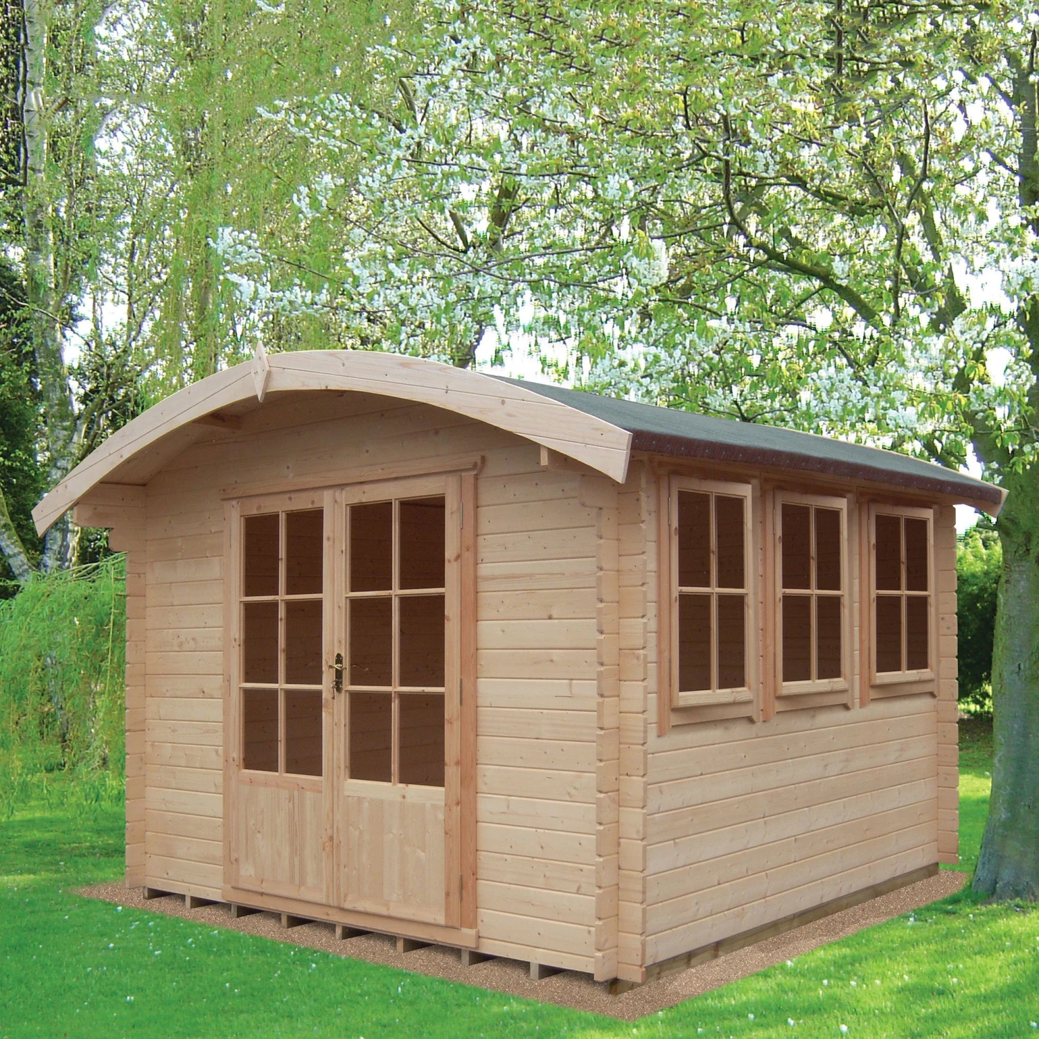 Shire Kilburn 10x14 Ft Toughened Glass Curved Tongue & Groove Wooden Cabin - Assembly Service Included 1 Shire Kilburn 10x14 Ft Toughened Glass Curved Tongue & Groove Wooden Cabin - Assembly Service Included