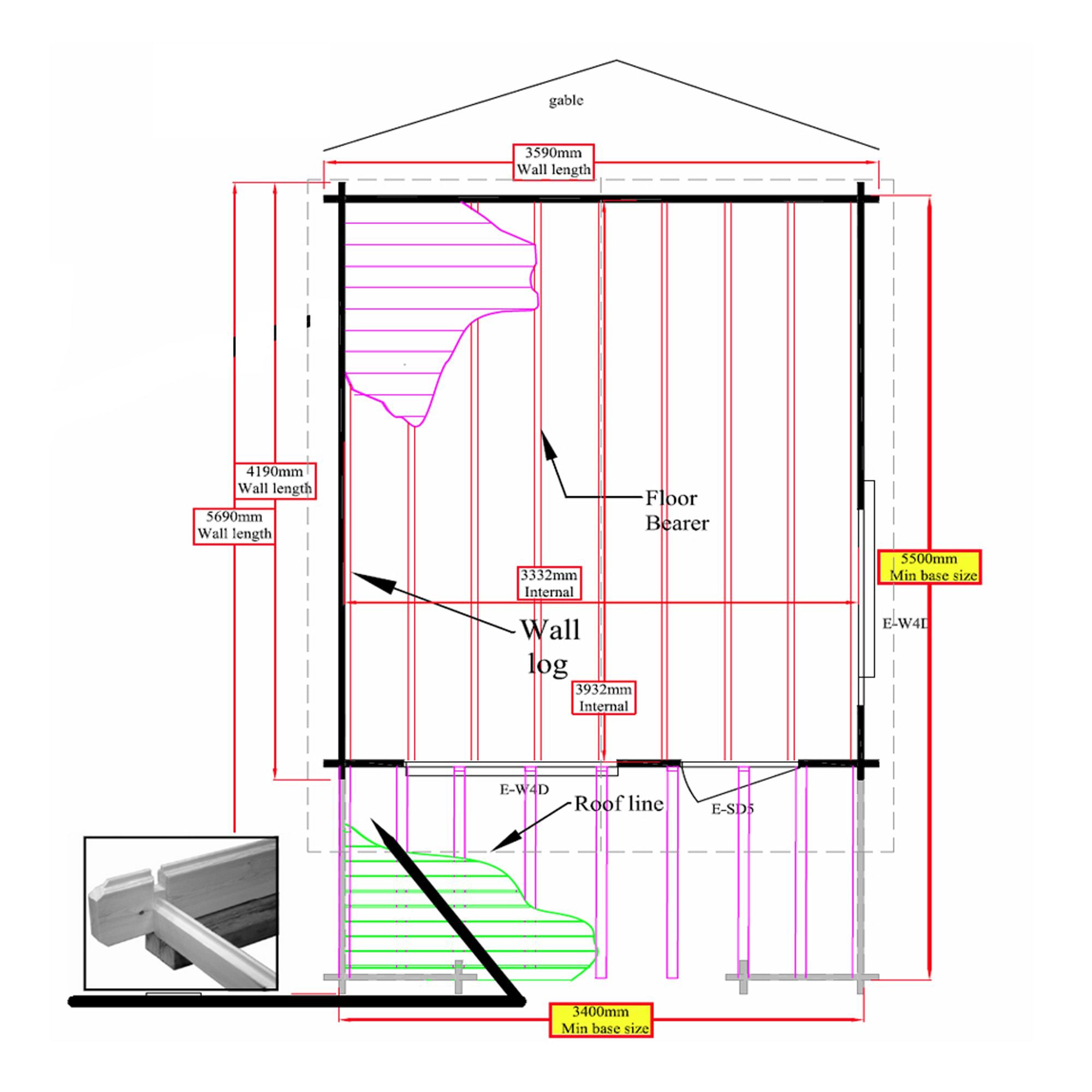 Shire Kinver 12x14 Toughened Glass Apex Tongue & Groove Wooden Cabin - Base Not Included 4 Shire Kinver 12x14 Toughened Glass Apex Tongue & Groove Wooden Cabin - Base Not Included - Image 4
