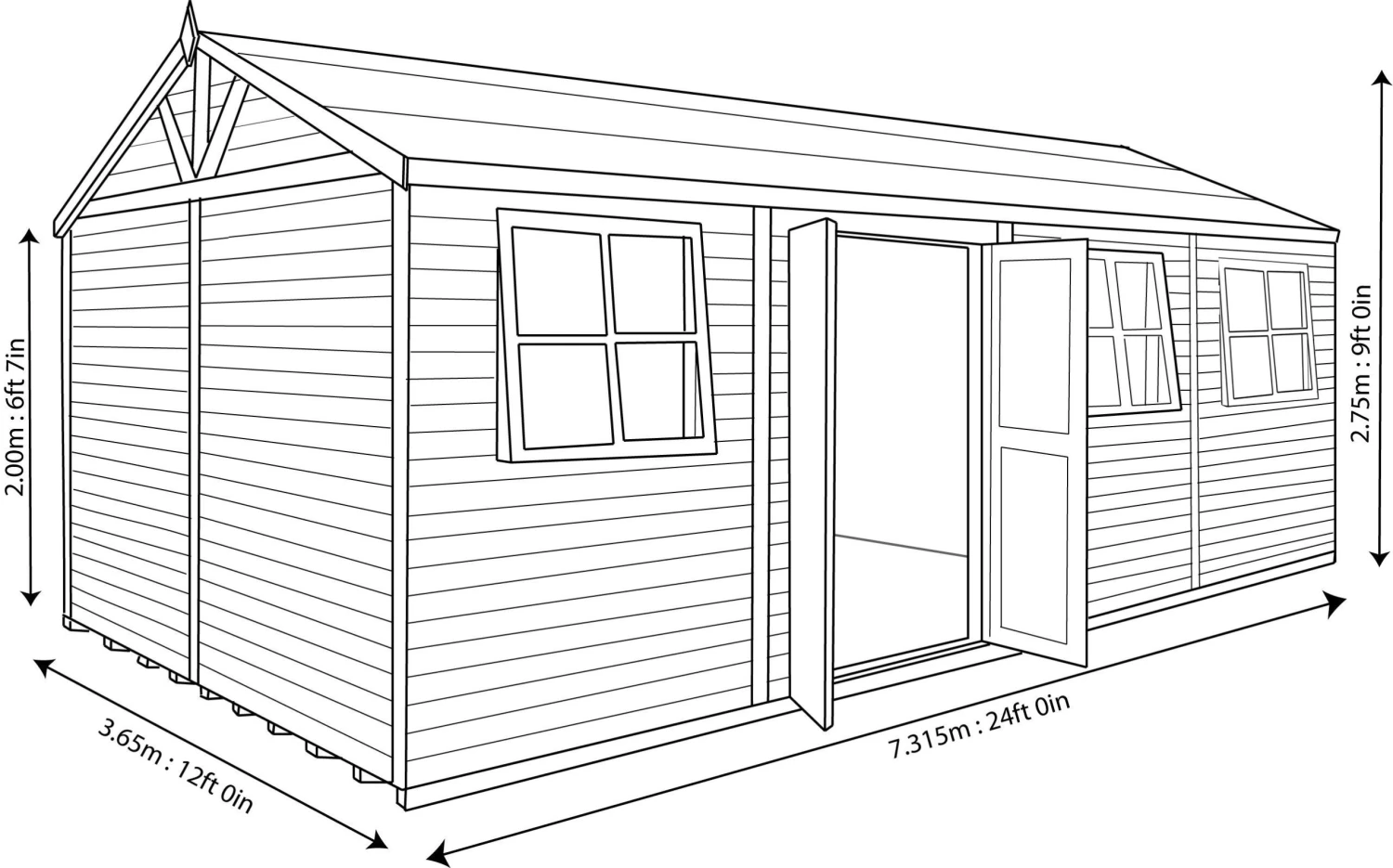 Shire Mammoth 24x12 Glass Apex Wooden Workshop - Base Not Included 8 Shire Mammoth 24x12 Glass Apex Wooden Workshop - Base Not Included - Image 8