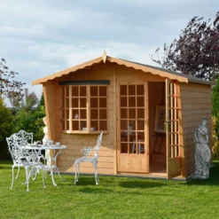 Shire Sandringham 10x8 Glass Apex Shiplap Wooden Summer House - Base Not Included -Hozelock Store shire sandringham 10x8 glass apex shiplap wooden summer house base not included5019804891443 01i bq