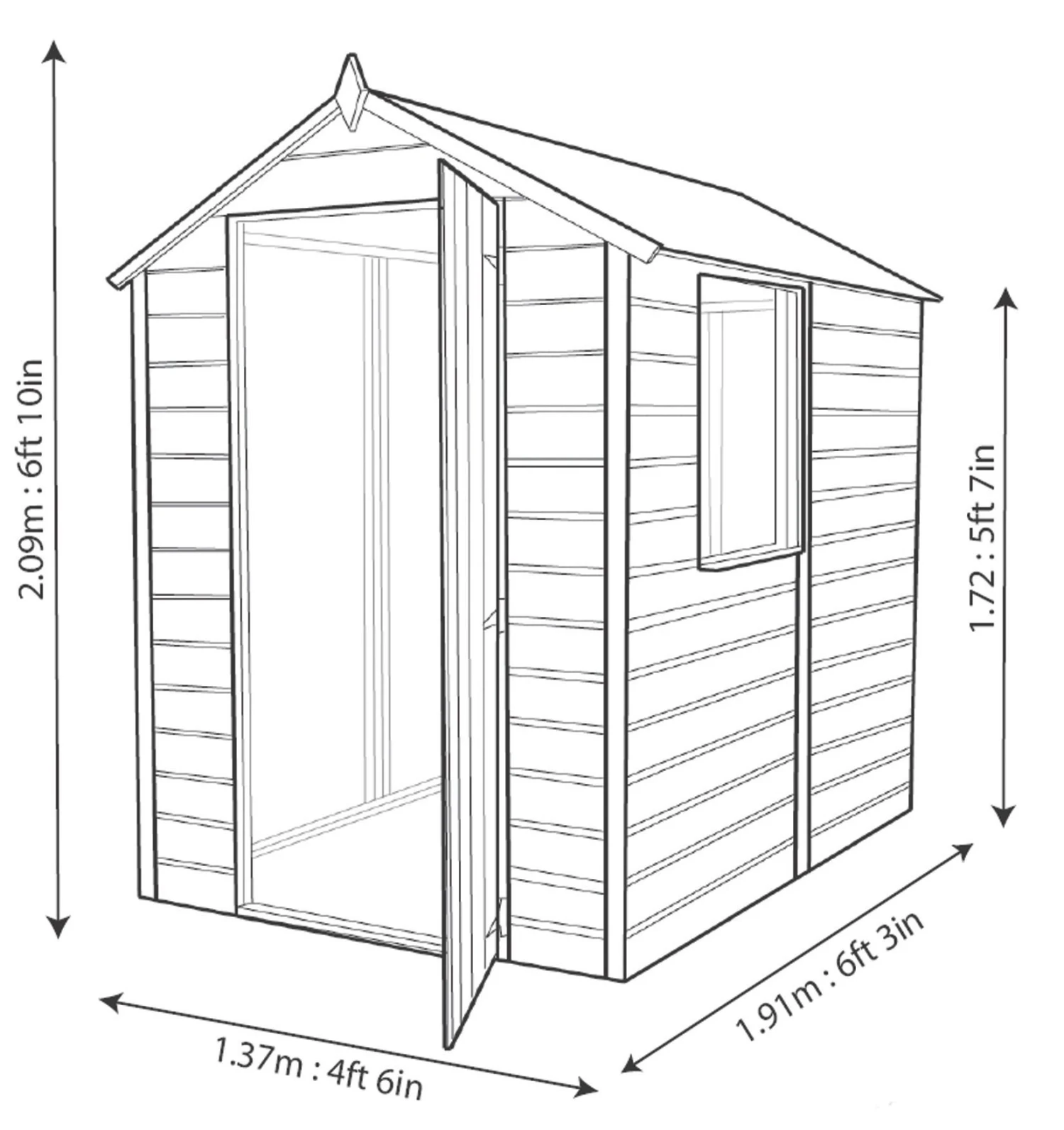 Shire Shetland 6x4 Ft Apex Shiplap Wooden Shed With Floor (Base Included) 7 Shire Shetland 6x4 Ft Apex Shiplap Wooden Shed With Floor (Base Included) - Image 7