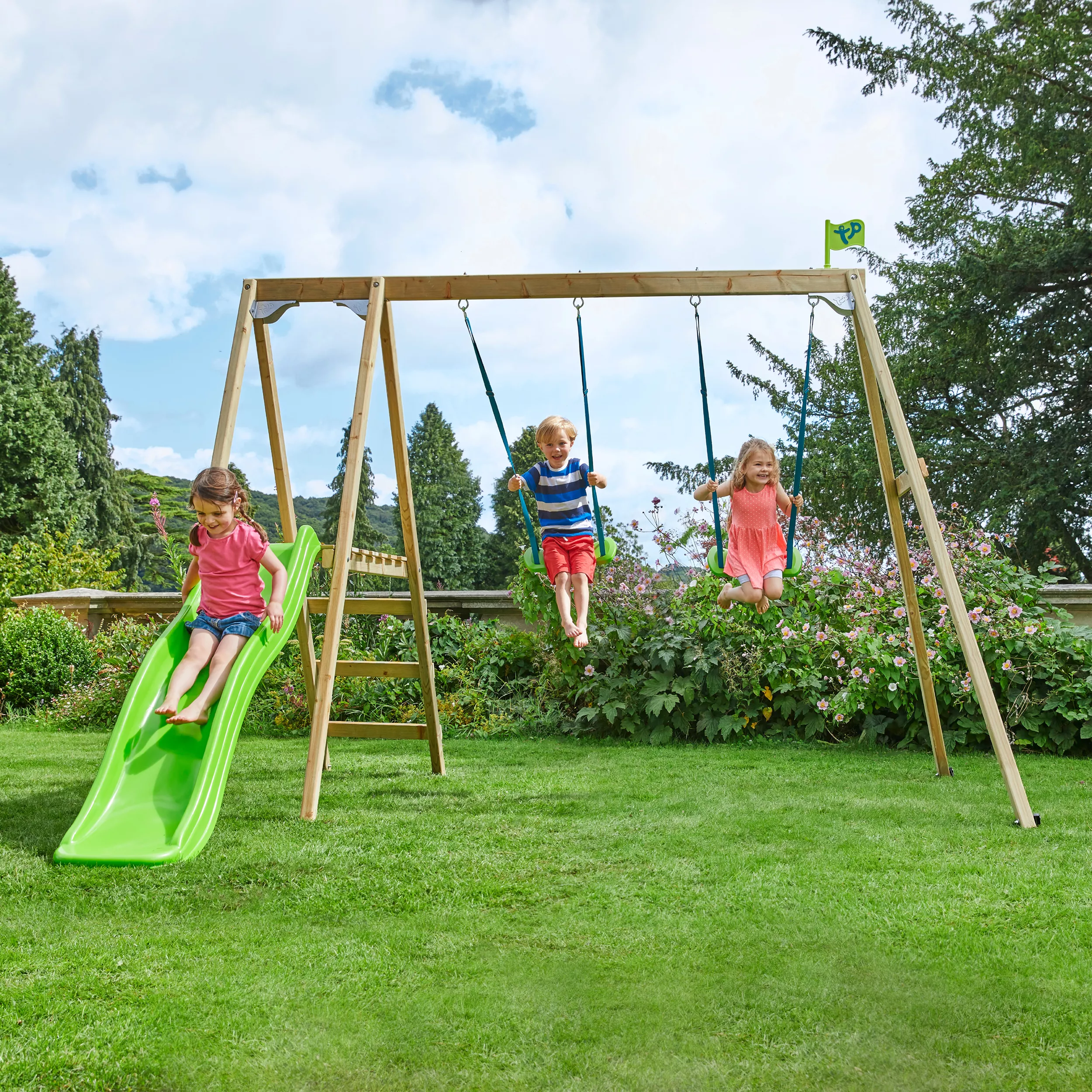 TP Toys Multi Double Green & Wood Swing & Slide (L) 2760mm X (W) 2810mm 5 TP Toys Multi Double Green & Wood Swing & Slide (L) 2760mm X (W) 2810mm - Image 5