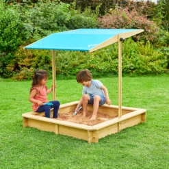 TP Toys Timber Rectangular Sand Pit With Canopy -Hozelock Store tp toys timber rectangular sand pit with canopy5021854102752 02i bq
