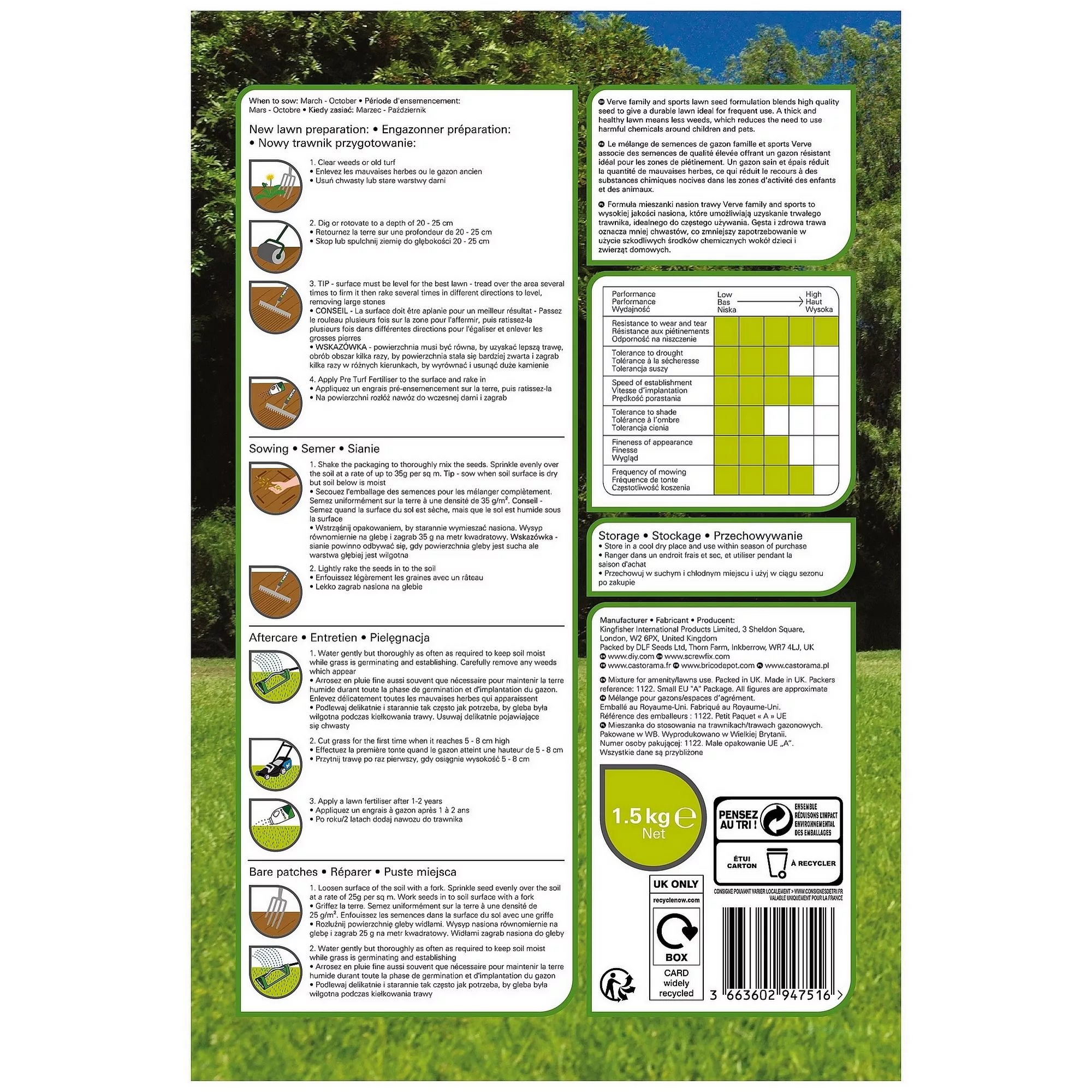 Verve Family & Sports Grass Seeds, 1.5kg 2 Verve Family & Sports Grass Seeds, 1.5kg - Image 2